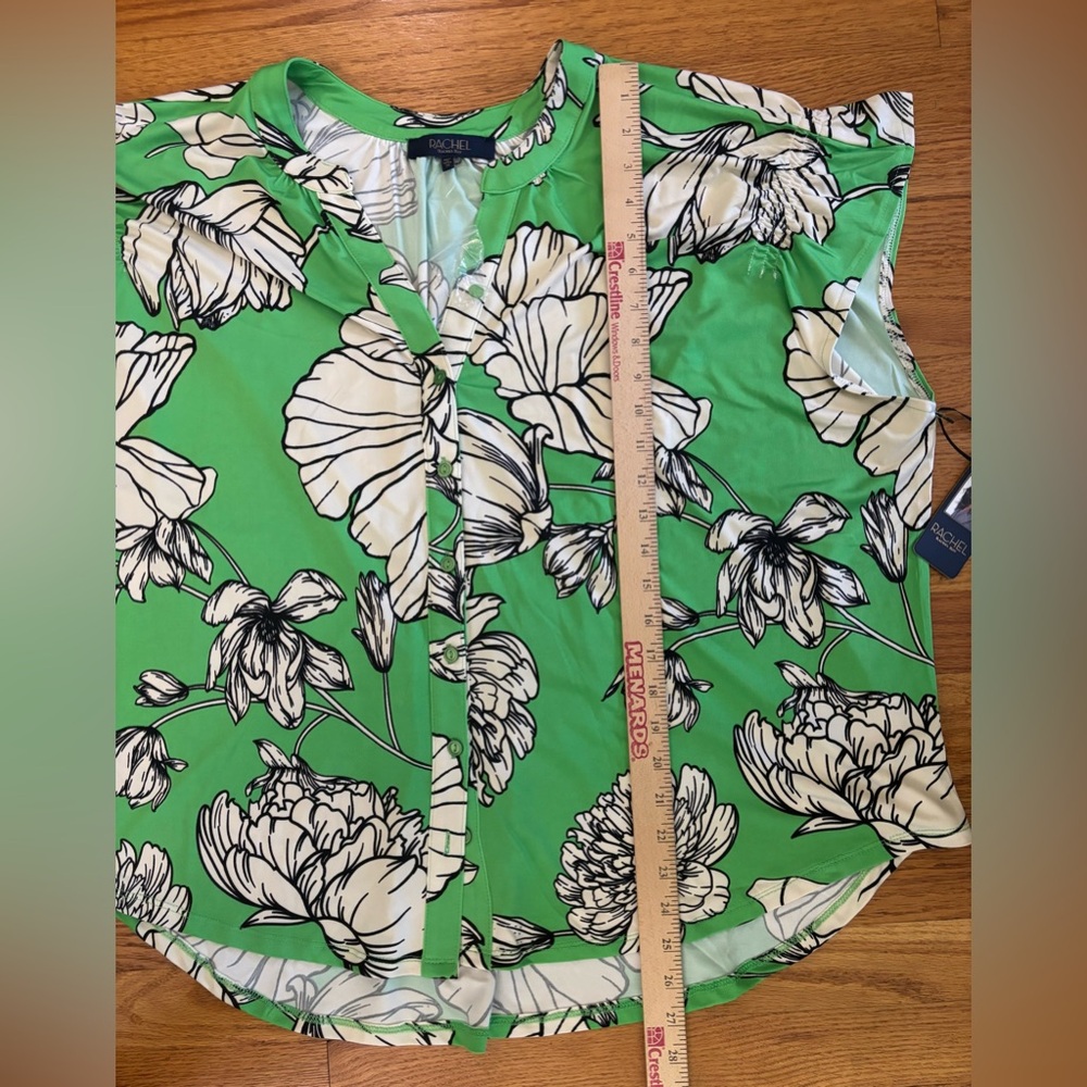 RACHEL Rachel Roy Button Up Blouse Women’s 2X Green White Floral Shirt Vneck New - Picture 7 of 7